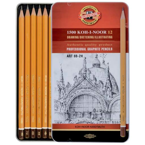 Koh-I-Noor 1500 Professional Graphite Pencils Set 8B - 2H Tin