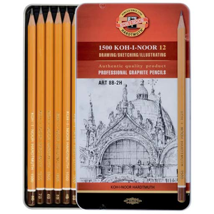 Koh-I-Noor 1500 Professional Graphite Pencils Set 8B - 2H Tin