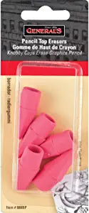 General's Pencil Top Erasers - Knobby Eraser Caps 5 Pack